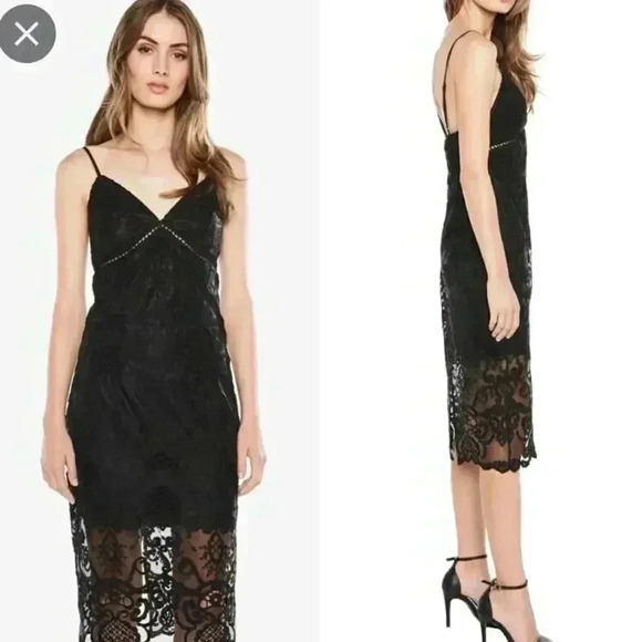 Bardot Lola Embroidered Lace Slip Midi Dress in Black NEW WITH TAG - Picture 1 of 6